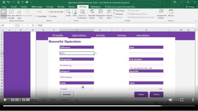 création Application utilisant les macros par excel
