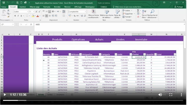 réaliser inventaire en utlisant les outils excel